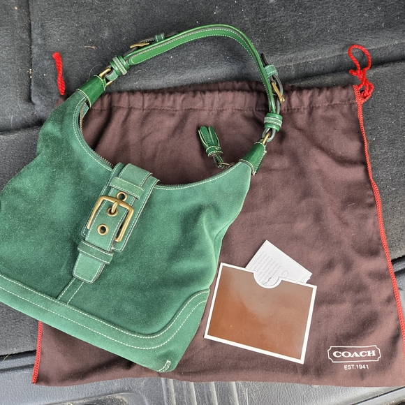 Coach Handbags - Coach Hamilton Side Buckle Small Hobo 7471 - Emerald Green Suede